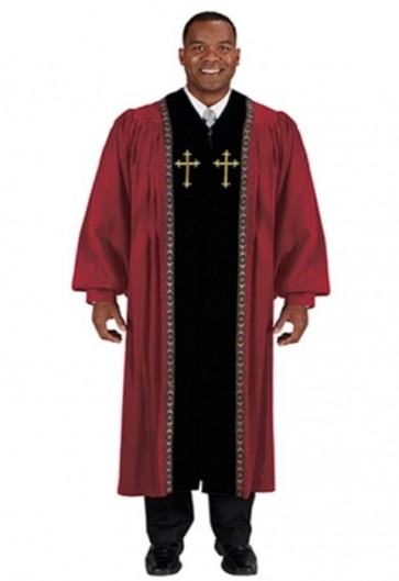Cambridge Burgundy Peachskin Embroidered Cross Pulpit Robe