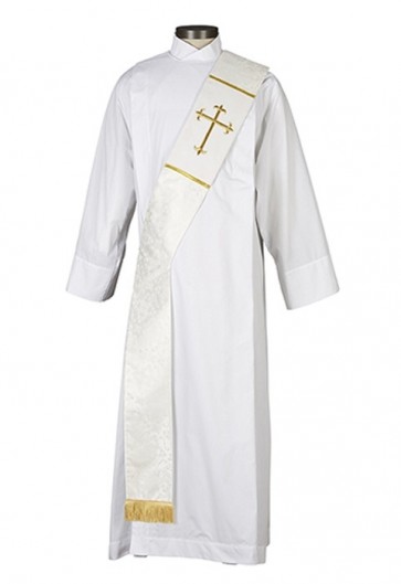 R.J. Toomey Fleur-de-Lis Cross Collection White Deacon Stole