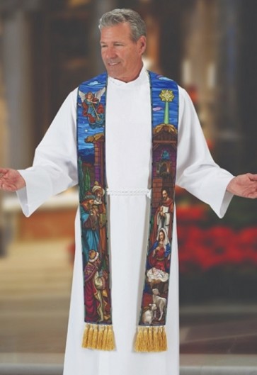 R.J. Toomey Stained Glass Nativity Multi-Colored Overlay Stole