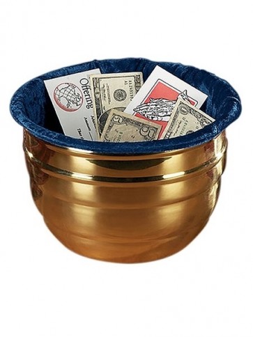 Sudbury Brass 10"D Large Offering Pot with Blue Liner