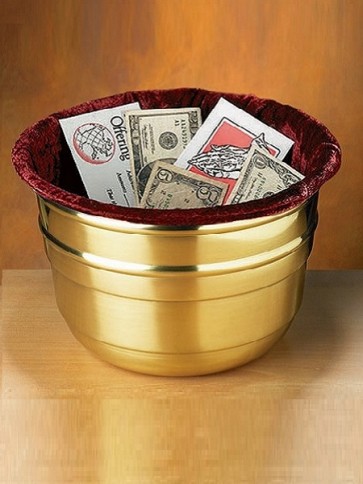 Sudbury Brass 10"D Large Offering Pot with Burgundy Liner