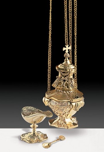 Sudbury Brass Cast Brass Censer and Incense Boat Set