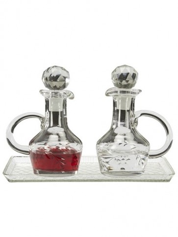 Sudbury Brass Glass Cruet Set with Matching Glass Tray