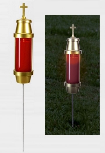 Will & Baumer Cross Cemetery Light with Red Plastic Globe