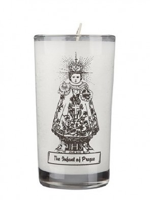 Dadant Candle Infant Jesus of Prague 72-Hour Glass Prayer Candle - Case of 12 Candles