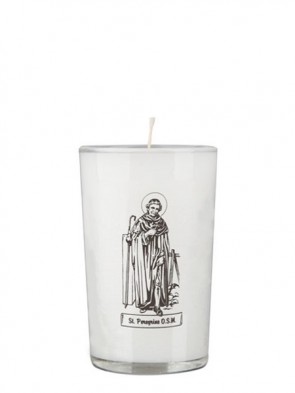 Dadant Candle Saint Peregrine 24-Hour Glass Prayer Candle - Case of 12 Candles
