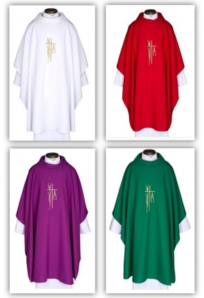 R.J. Toomey Alpha Omega Collection Set of Four Monastic Chasubles with Cowl Neck and Inner Stoles