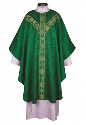 R.J. Toomey Avignon Collection Green Semi-Gothic Chasuble with Round Neck and Inner Stole