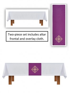 R.J. Toomey Holy Trinity Collection White/Purple Altar Frontal and Overlay Cloth Set