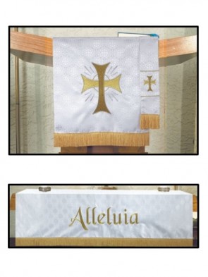 R.J. Toomey Maltese Cross White Jacquard Three-Piece Parament Set