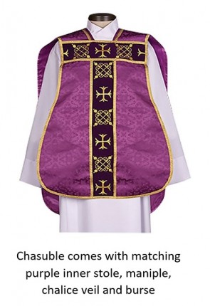 R.J. Toomey Roman "Fiddleback" Purple IHS Chasuble with Accessories
