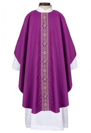 R.J. Toomey San Damiano Collection Purple Chasuble with Round Neck and Inner Stole