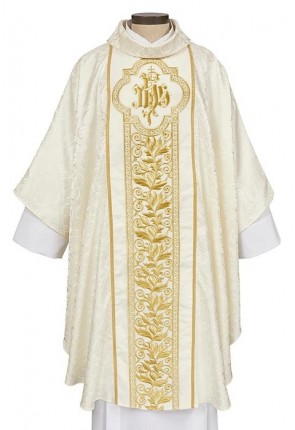 R.J. Toomey San Marino Collection Ivory Gothic-Style Chasuble with Cowl Neck and Inner Stole