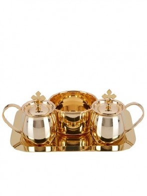 Sudbury Brass Brass Cruet Set with Matching Tray and Bowl