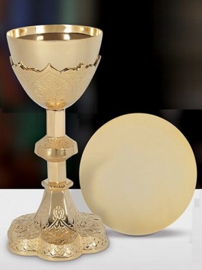 Sudbury Brass Embossed Vines Chalice and Paten Set