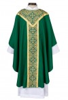 R.J. Toomey Printed Gothic Collection Green Chasuble with Banded Round Neck and Inner Stole