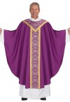 R.J. Toomey Saint Remy Collection Purple Gothic-Style Chasuble with Banded Round Neck and Inner Stole